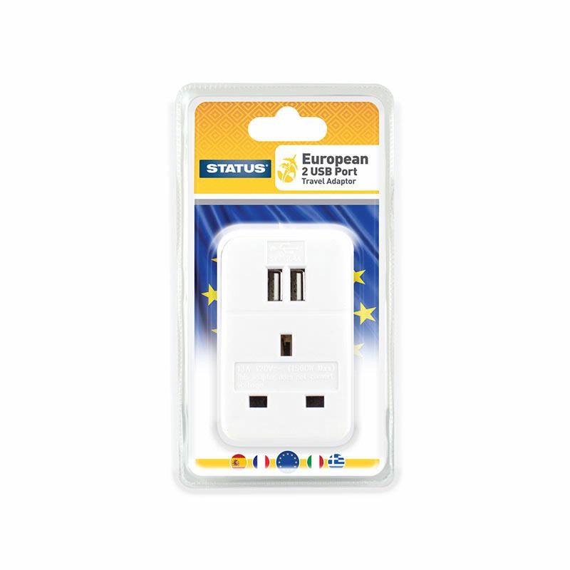 Status European Travel Adaptor With 2 Usb