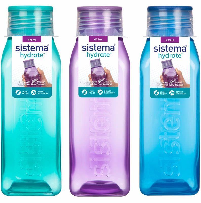 Sistema Sports Square Bottle 475ML, Random Colour Delivery