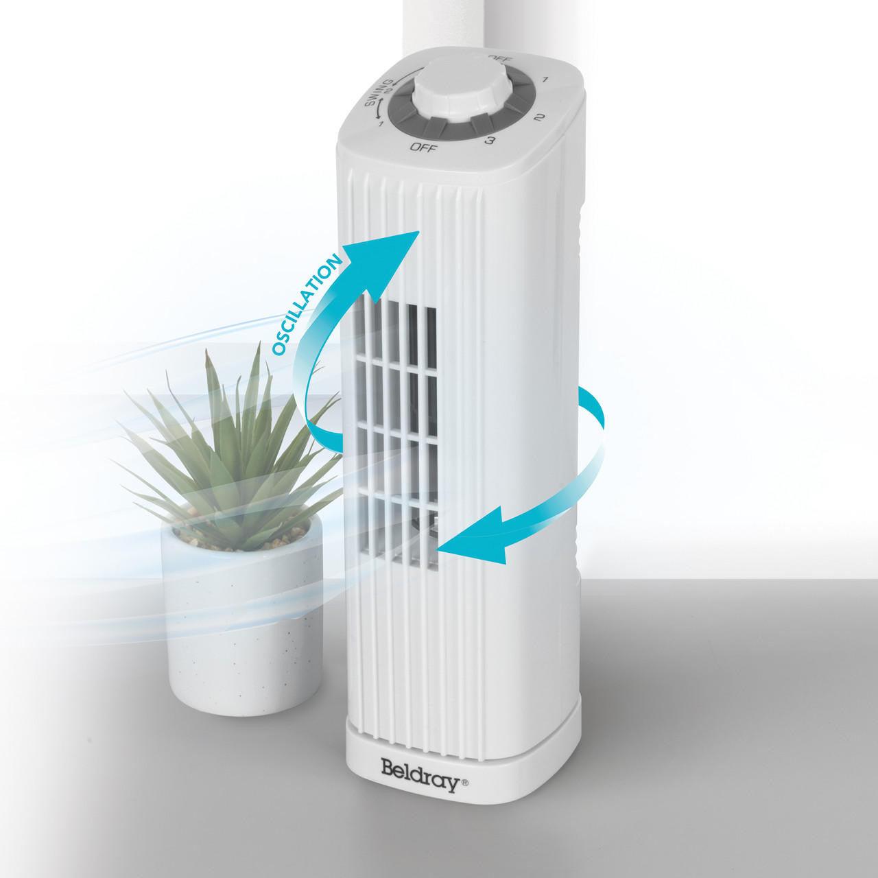 Beldray 14" Mini Tower Fan - Oscillating, 3 Speeds, 20W