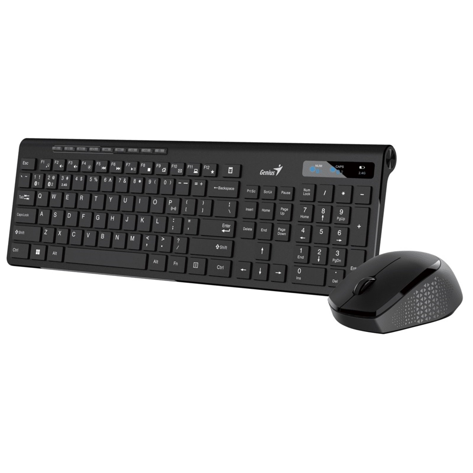 Genius SlimStar Bluetooth 5.3 and 2.4GHz Wireless Keyboard and Mouse Set, 12 Multimedia Function Keys, Full Size UK Layout, Optical Sensor Mouse, 1200dpi, Connect up to 3 devices simultaneously