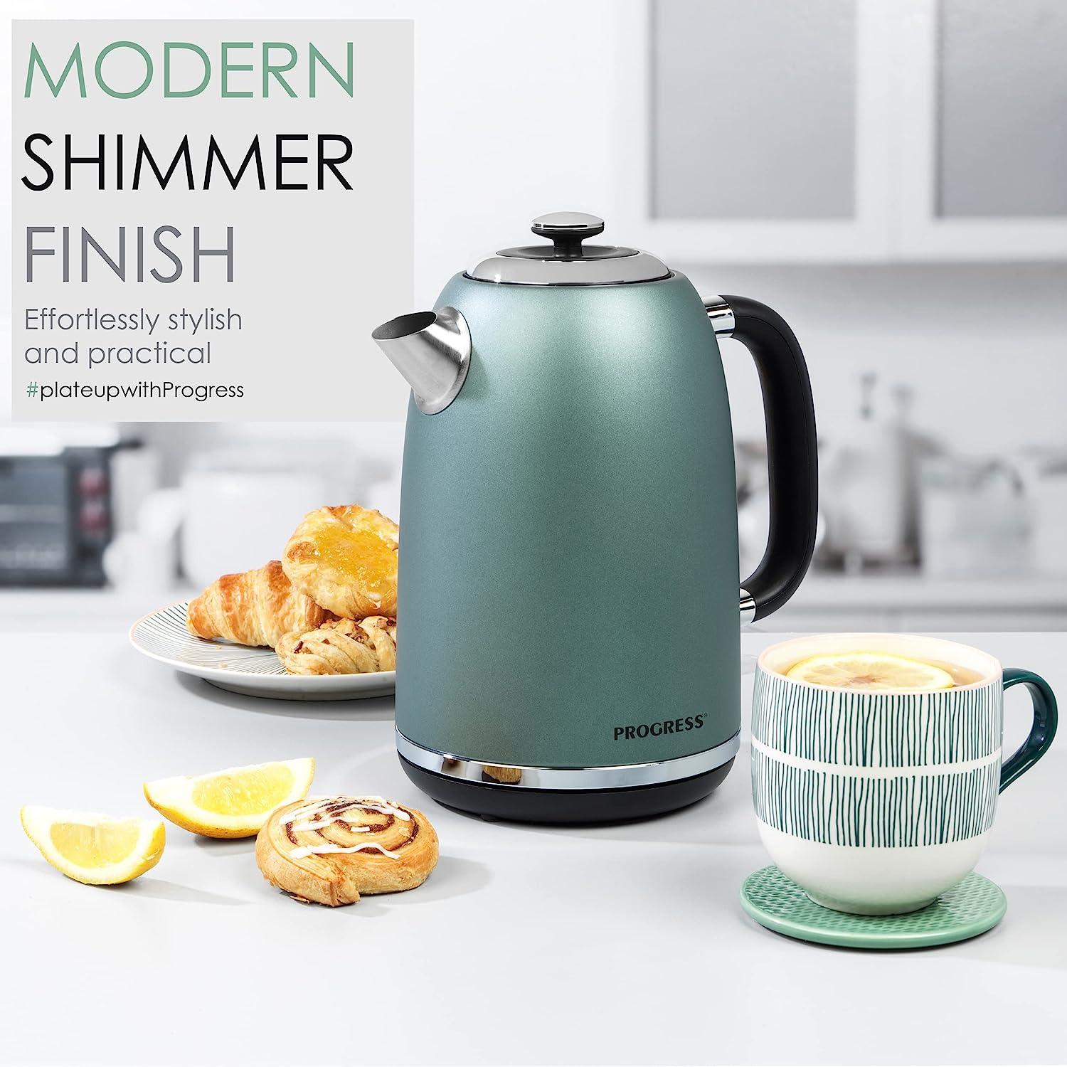 Progress Shimmer Jug Kettle, 1.8 L, Green/Stainless Steel/Black