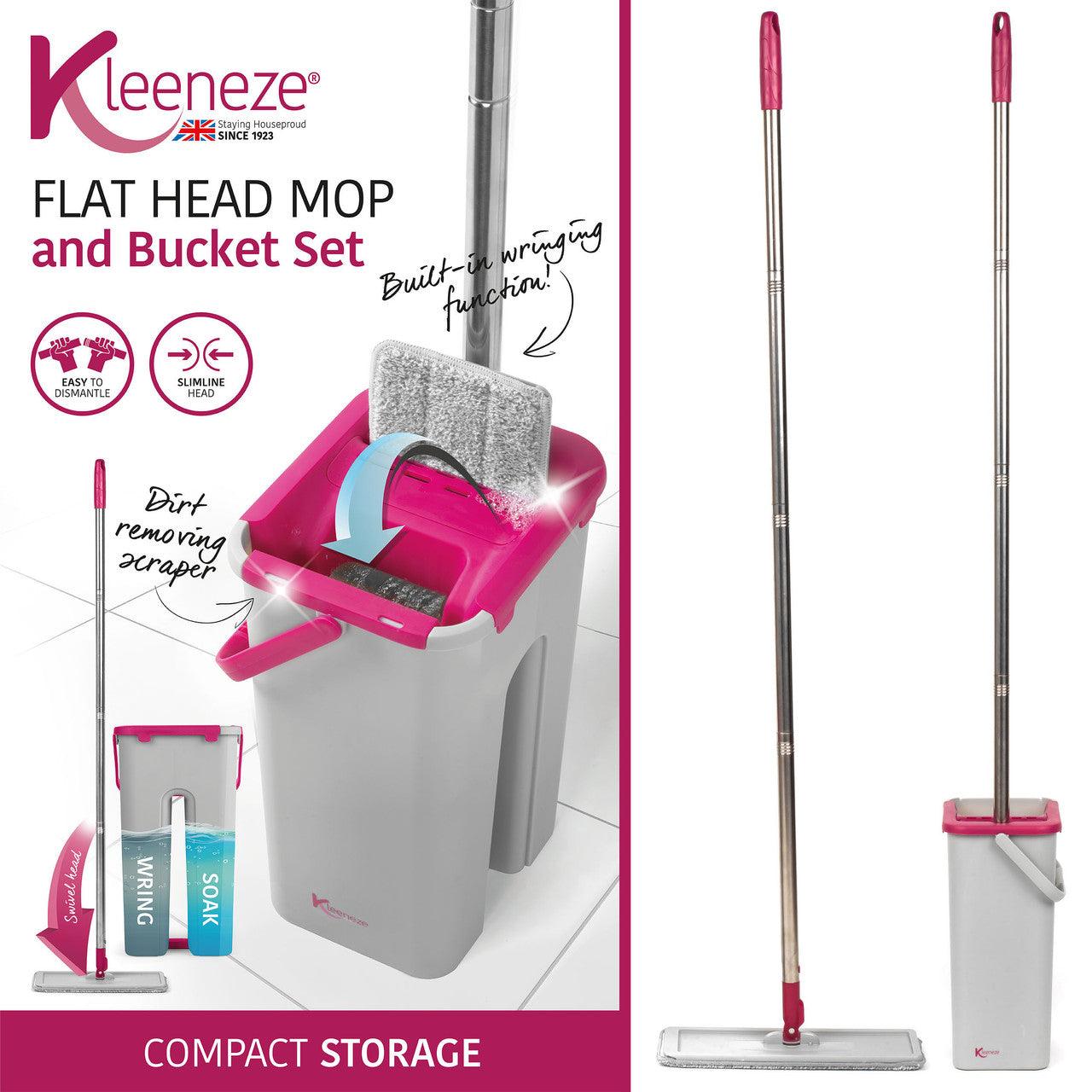 Kleeneze Slimline Flat Head Mop and Bucket Set | Pink/Grey