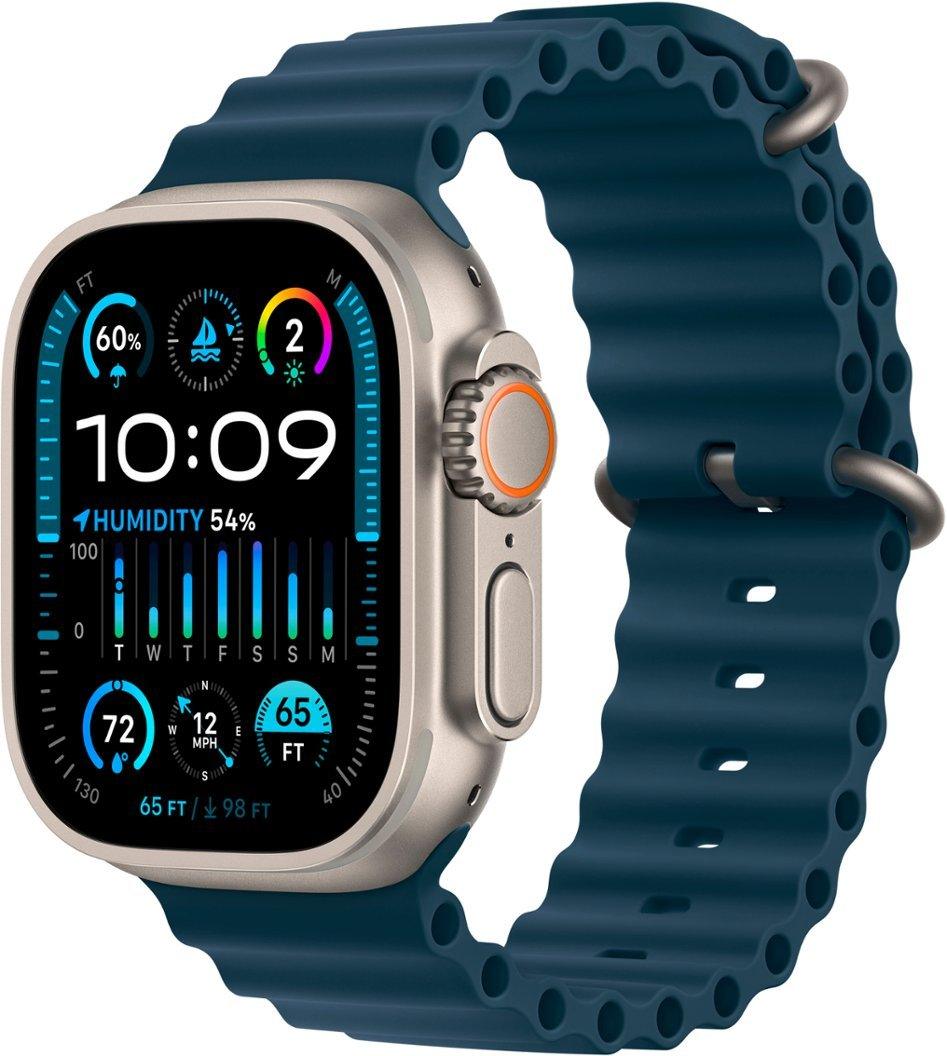 Apple Watch Ultra 2 (GPS + Cellular) 49mm Titanium Case with Blue Ocean Band - Titanium, Fitness Tracker, Precision GPS, Action Button, Extra-Long Battery Life