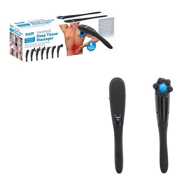 Bauer Handheld Deep Tissue Massager, Body Massager with 6 attachments for use on body, Black