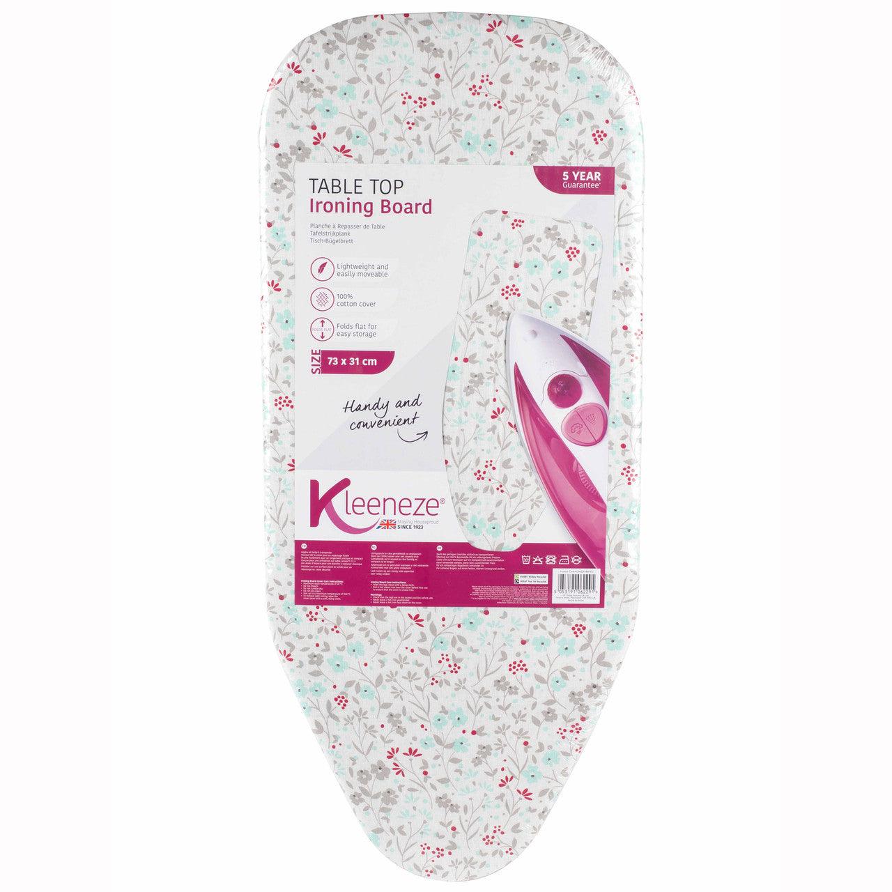 Kleeneze Table Top Ironing Board With Cotton Cover, 73 x 31 cm | White Floral