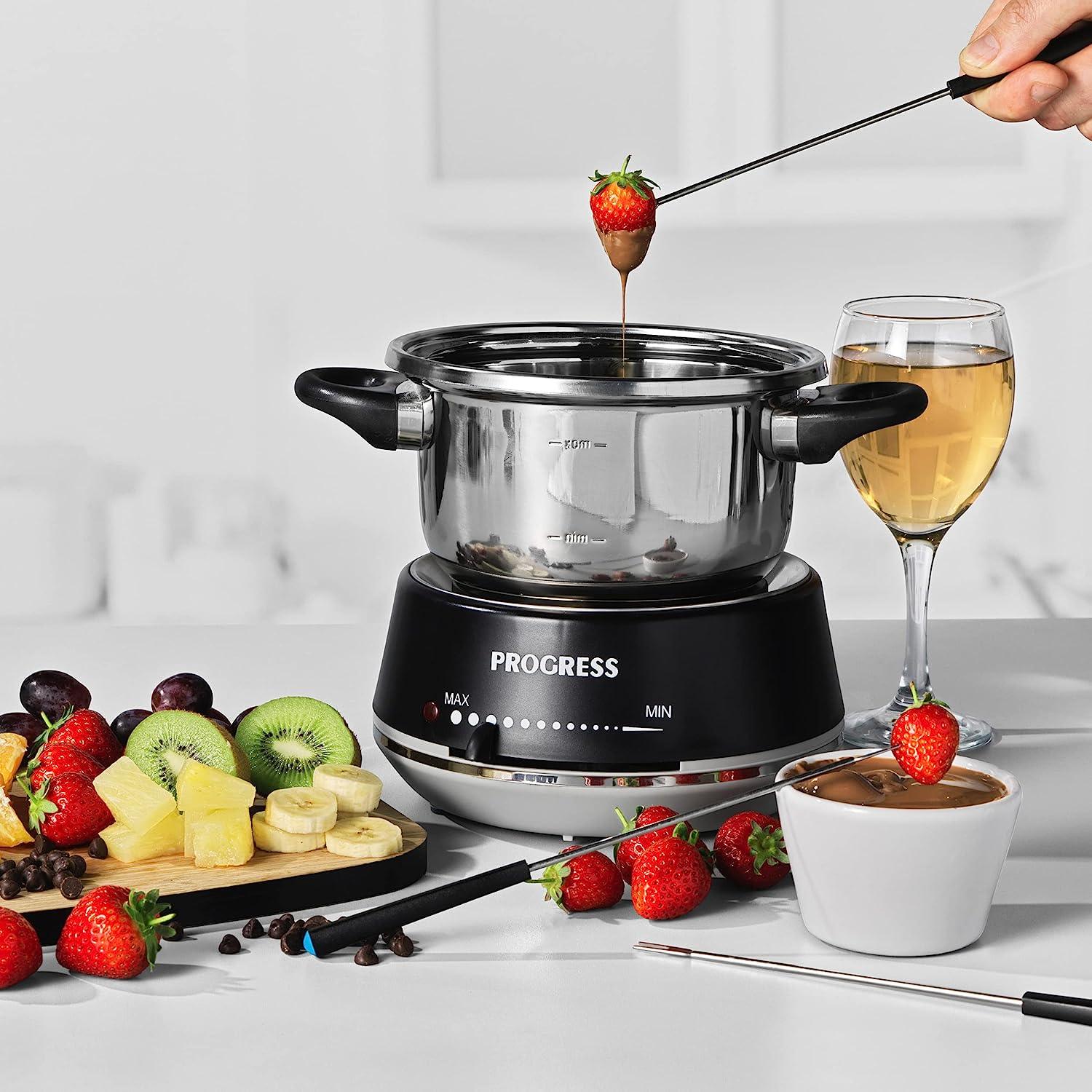 Progress Swiss Fondue Set, Sweet & Savoury, Sharing, Party Platter, Includes 8 Dipping Forks, 1.4 L, Adjustable Temperature, 60 – 150°C, Power/Ready Indicator Lights, 1200 W