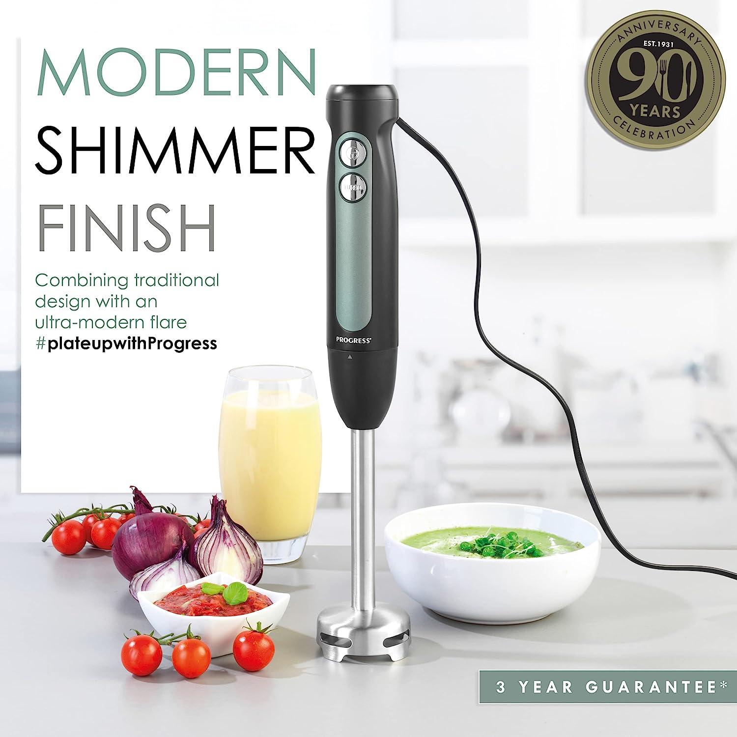 Progress Shimmer Handheld Stick Blender, Electric Immersion Blender, Detachable Rod for Easy Cleaning, 2 Speed Settings, Perfect for Soups, Sauces & Baby Food, Black/Green, 300W