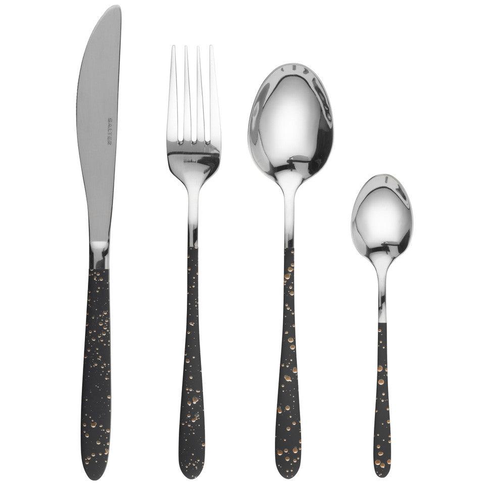 Salter 16 Piece Cutlery Set - 18/0 Stainless Steel Tableware For 4 Place Settings, Speckled Marble Gold Design Handles, Hand Wash Only, Includes Forks, Knives, Teaspoons and Table Spoons
