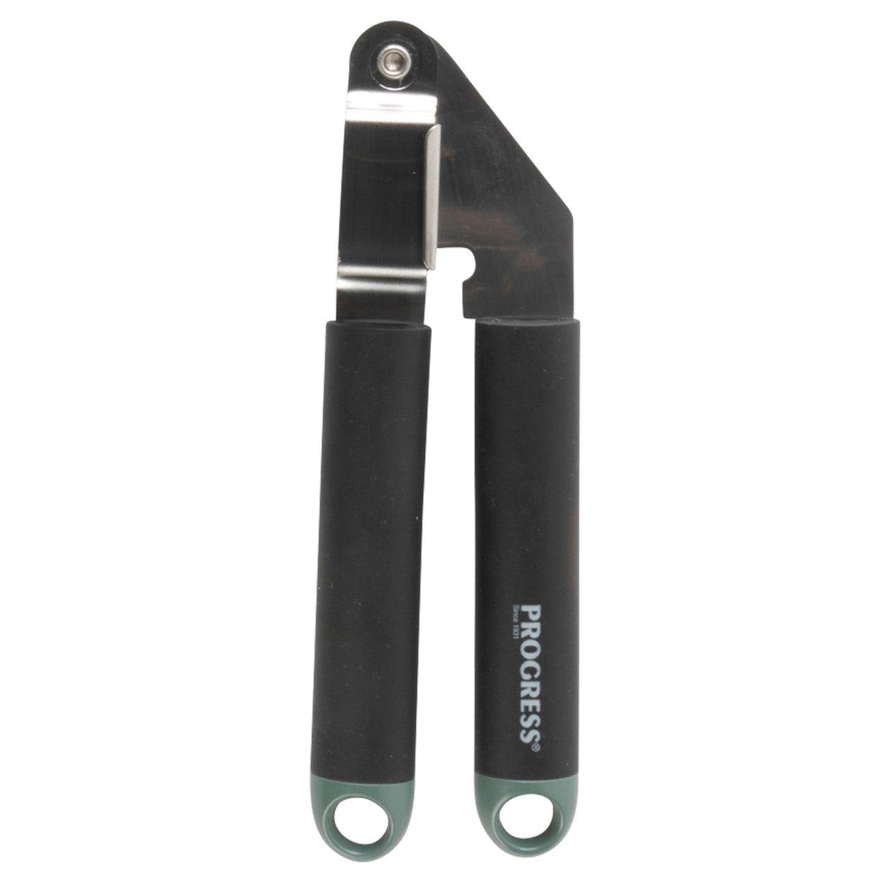 Progress Garlic Press - Durable Stainless Steel, Easy Grip Soft-Touch Handle with Green Cuff, Easy Clean/Use, Hanging Hook For Easy Storage, Garlic & Ginger Crusher Mincer, Shimmer Range