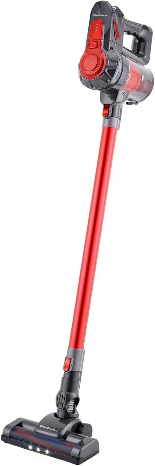 Rediffusion Turbo Cordless Stick Vacuum Cleaner, 2in1, Handheld, 22.2V, Anti-Allergy HEPA Filter, 40min Run Time, Wall-Mount, Pet Hair, Red