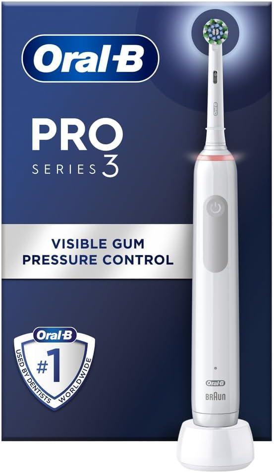 Oral-B Pro 3 Electric Toothbrushes For Adults, 1 Cross Action Toothbrush Head, 3 Modes with Teeth Whitening, 2 Pin UK Plug, 3000, White