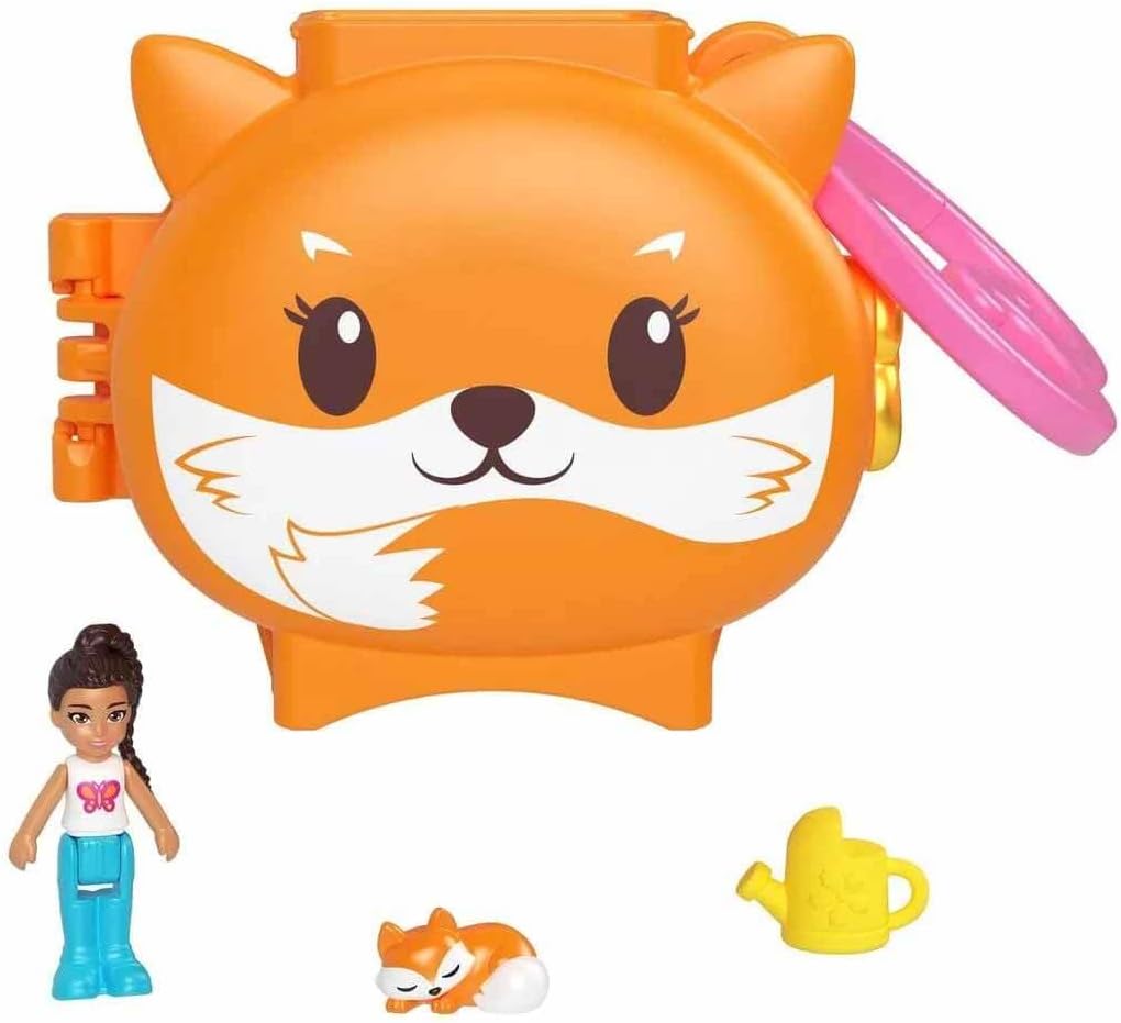 Polly Pocket Pet Connects Fox Compact Playset with Mermaid Doll, Otter Figure and Accessory, Stackable