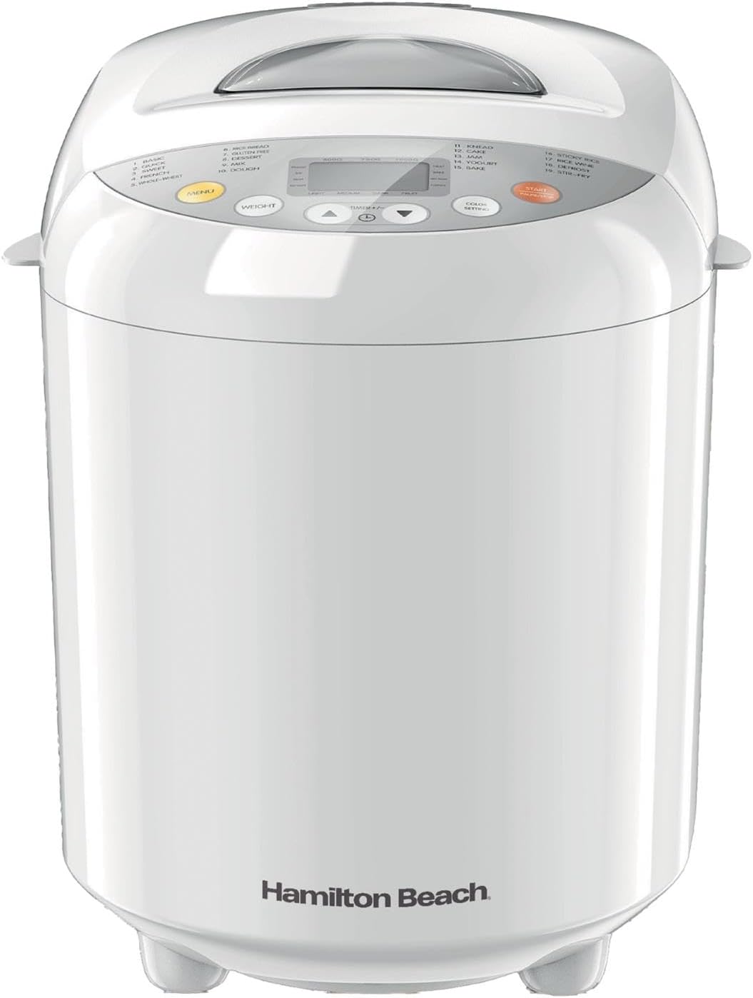 Hamilton Beach Breadmaker, Quick Bake, 19 Programmes, 3 Loaf Sizes, Gluten-Free, Whole Wheat, Jam & Pizza Dough, 15 Hour Timer, Adjustable Crust Control, Keep Warm Function, White