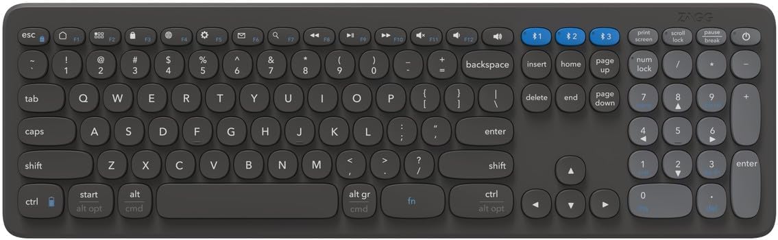 ZAGG Pro Keyboard 17-Inch, Multi-Pairing Full-Size Keyboard with Type-C Wired & Qi Wireless Charging, Long-lasting Battery, Compatible with Windows, macOS, iOS, ChromeOS & Android (Charcoal)
