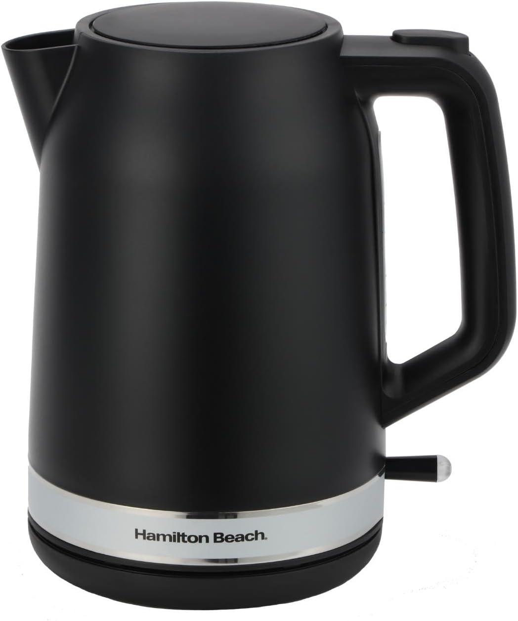 Hamilton Beach Ella Cordless Kettle, 1.7L, Boil Dry Protection, Auto Shut Off, Detachable Filter, Lift & Grip Handle, Push Button Lid, Water Level Window, UK Strix Technology, Matte Black