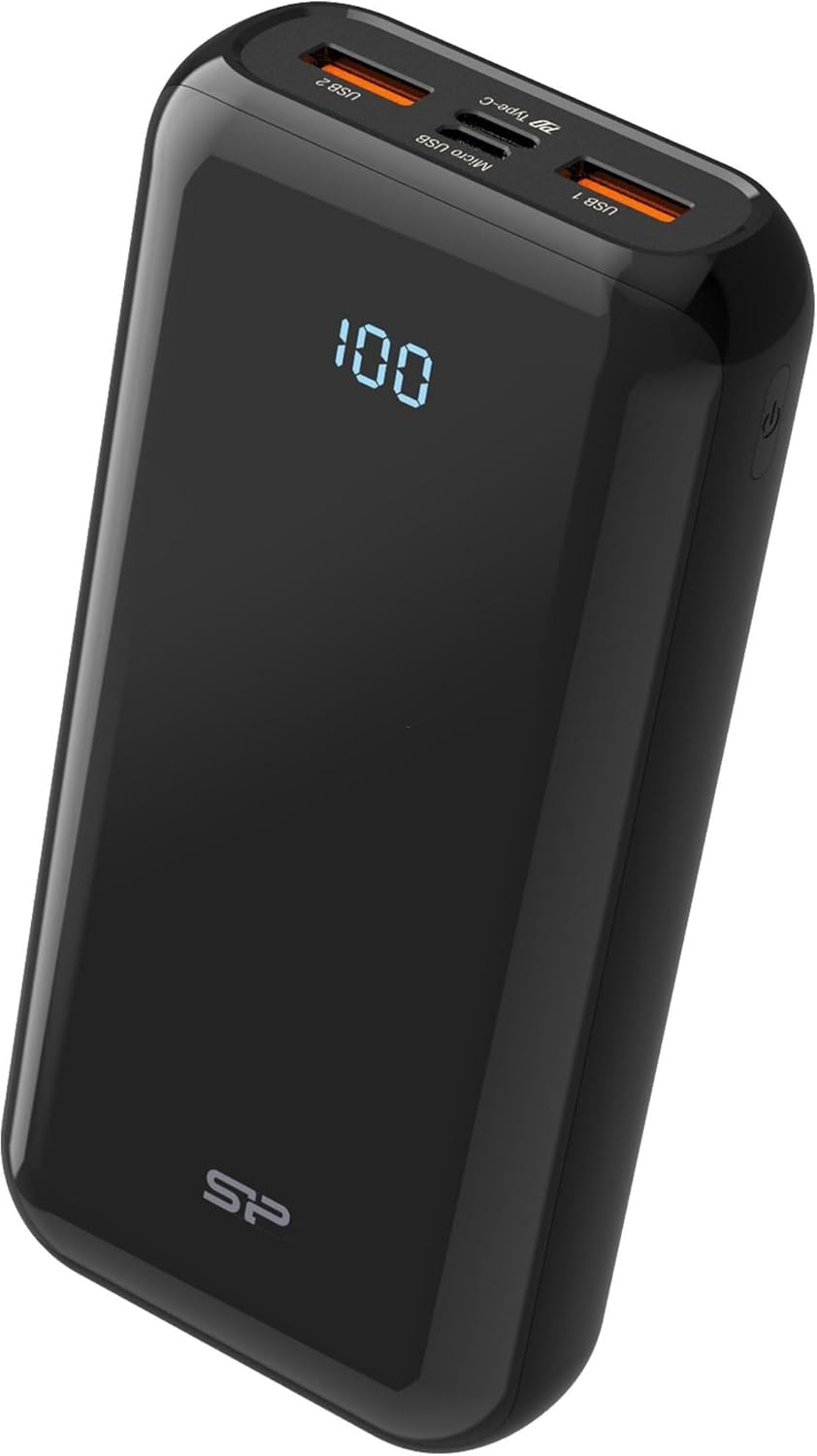 Silicon Power 20000mAh Power Bank with LED Display - Black