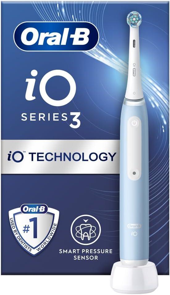 Oral-B iO3 Electric Toothbrush For Adults, 1 Toothbrush Head, 3 Modes With Teeth Whitening, 2 Pin UK Plug, Blue