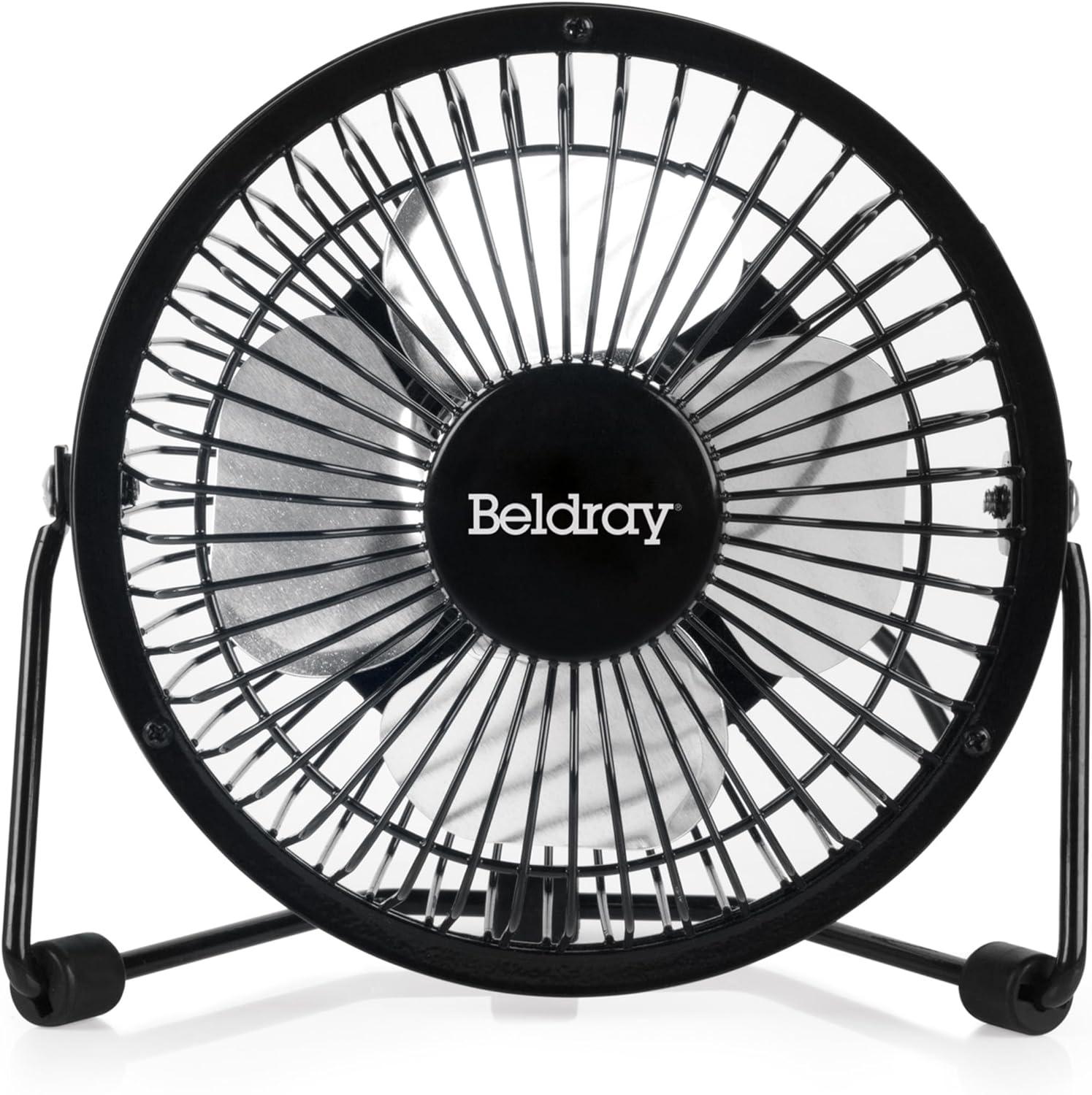 Beldray 4" Mini USB Desk Fan - Connect To Laptop, Computer, USB Plugs, Strong Wind, Refreshing Breeze, Adjustable Tilting Head, Sturdy Base, For Home, Desktop, Office, Tabletop, Bedrooms