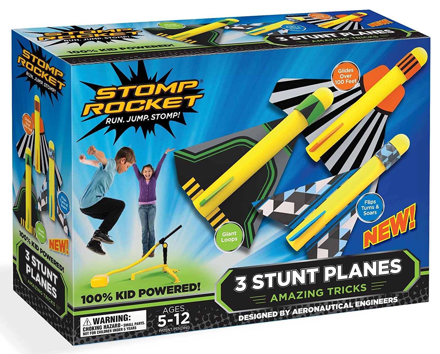Stomp Rocket Planes Kit Launcher, 3 Stunt Planes - High Flying Toy Foam Blaster Set