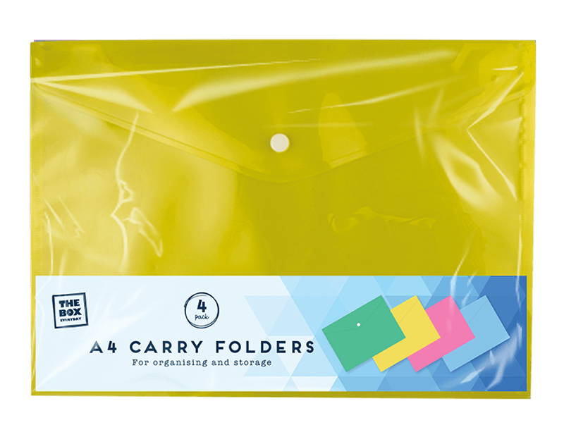 A4 Plastic Folders - 4 Pack, Random Colour Delivery