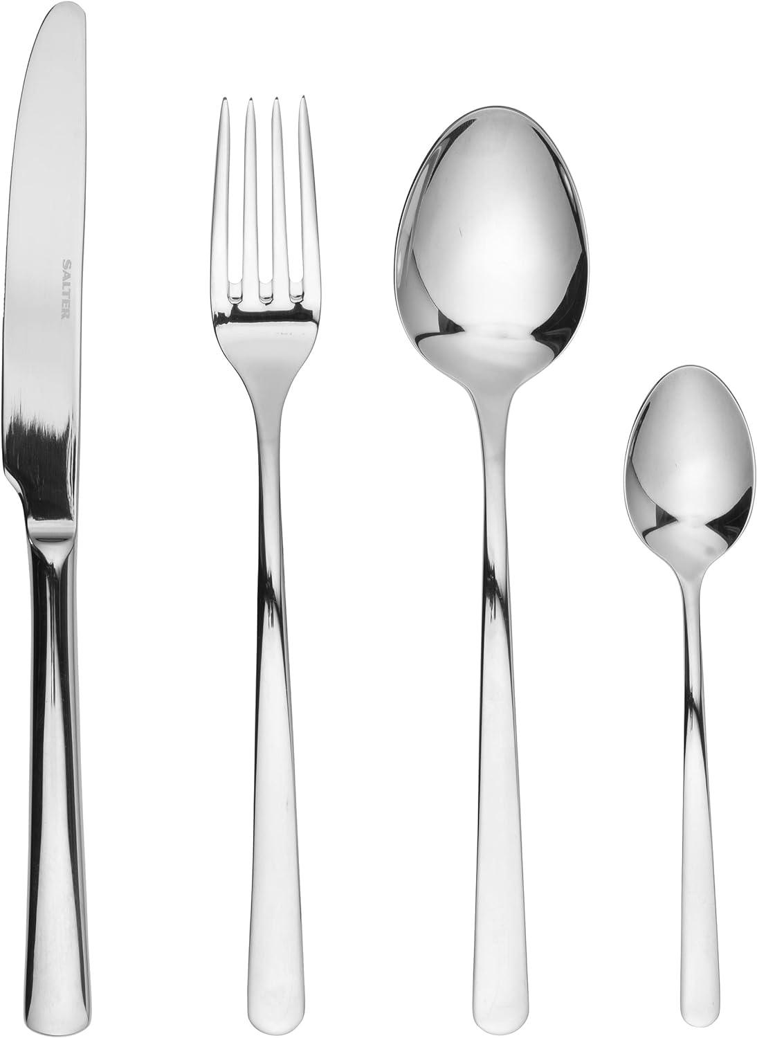 Salter Kendal 16 Piece Cutlery Set, Tableware Service for 4 People, Stainless Steel, Mirror Polished Finish, Including Forks/Knives/Teaspoons/Tablespoons, Dishwasher Safe, 25 Year Guarantee