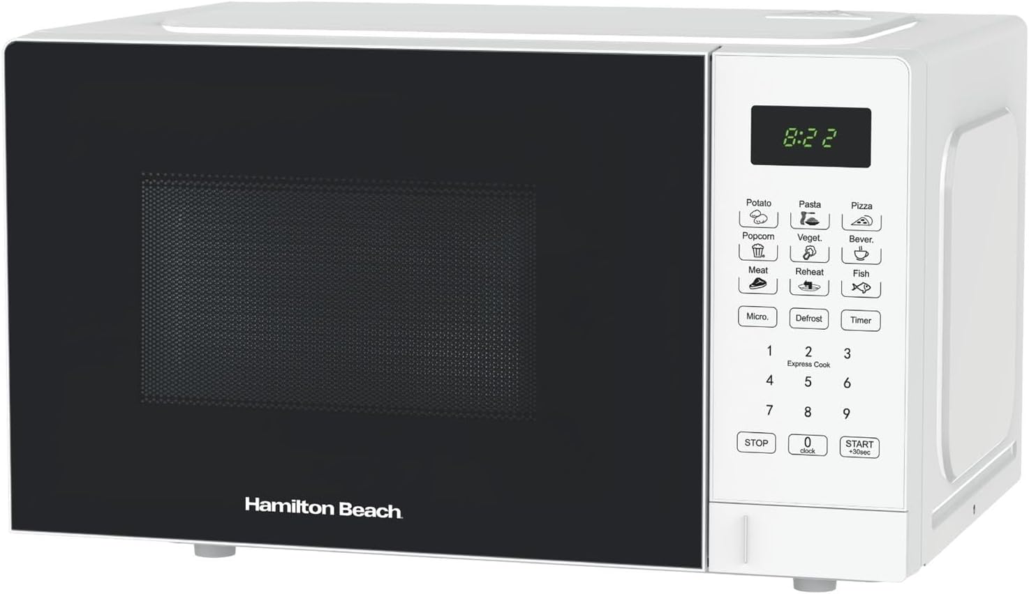 Hamilton Beach Microwave, 20L, 700W, Essential, Digital Controls, LED Display, 8 Presets, 10 Power Levels, Speed Defrost, Child Lock, White