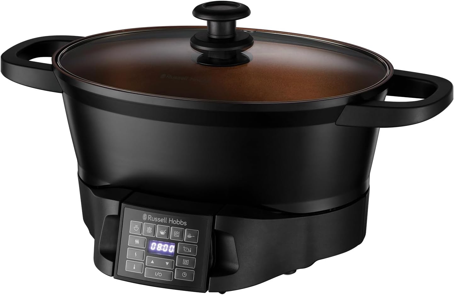 Russell Hobbs Good-to-Go 6.5L Electric Multicooker - 8 Digital functions Sear, Slow Cook, Steam, Boil, Keep warm & Roast, Cast aluminium housing, Glass lid, Dishwasher safe parts, 750W, Black