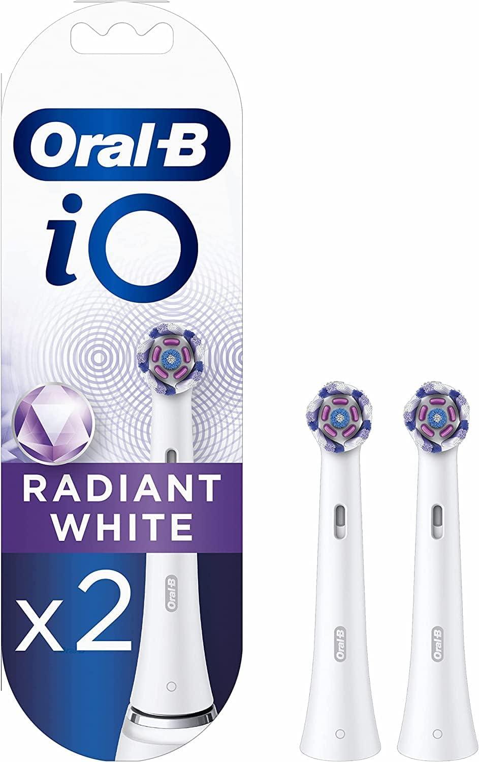 Oral-B iO Radiant White Electric Toothbrush Head, Angled Bristles Deeper Plaque Removal, With Polishing Petals For Teeth Whitening, Pack of 2 White