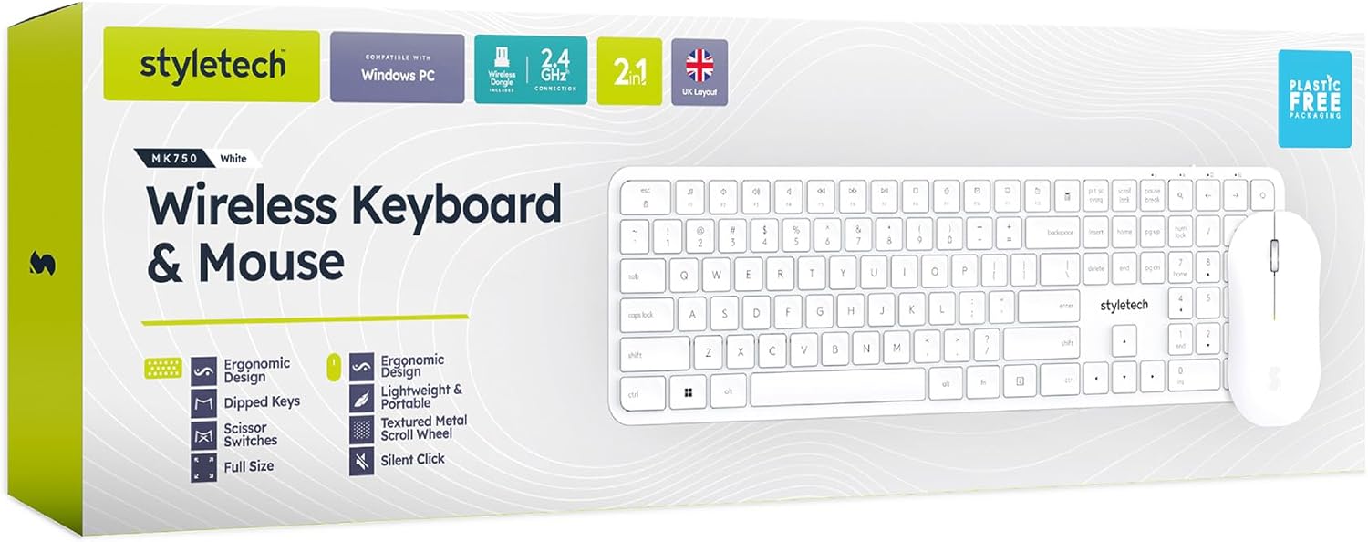 Styletech White Wireless Mouse & Keyboard – Sleek, Minimalist Combo for Modern Workspaces