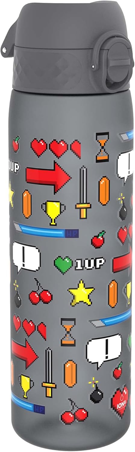 Ion8 Leak Proof Slim Water Bottle, Gamer, 500ml (18oz), Easy to Open, Secure Lock, Dishwasher Safe, BPA Free, Hygienic Flip Cover, Carry Handle, Fits Cup Holders, Easy Clean, Carbon Neutral