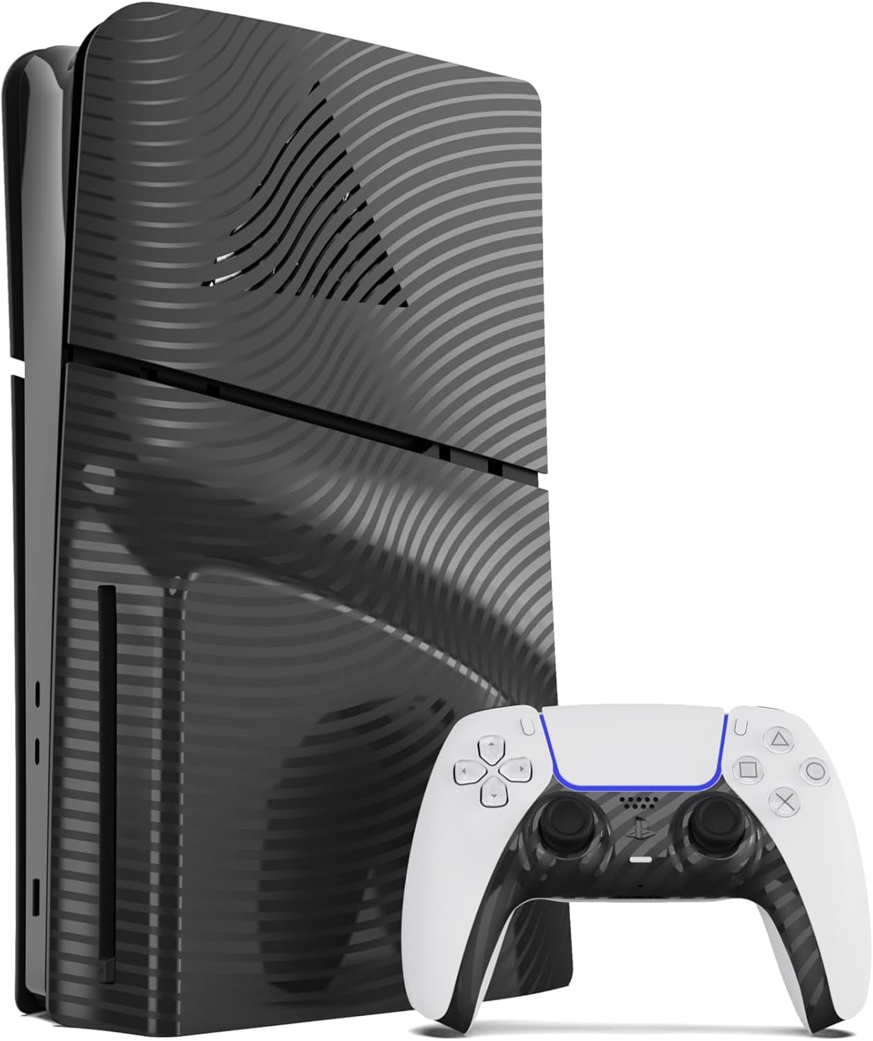 Maxx Tech PS5 Slim Faceplates Black Wave (5pcs) + Controller faceplate + 2 Thumb Grips