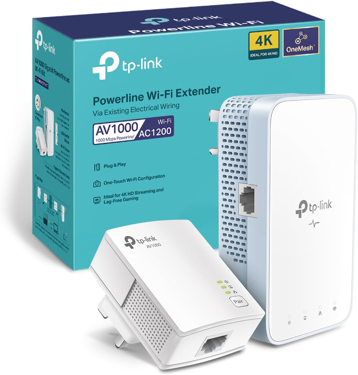 TP-Link AV1000 Gigabit Powerline ac Wi-Fi Kit, up to 1200 Mbps Wi-Fi speed, TP-Link OneMesh, Broadband/Wi-Fi Extender, Wi-Fi Booster/Hotspot, No Configuration Required, UK Plug
