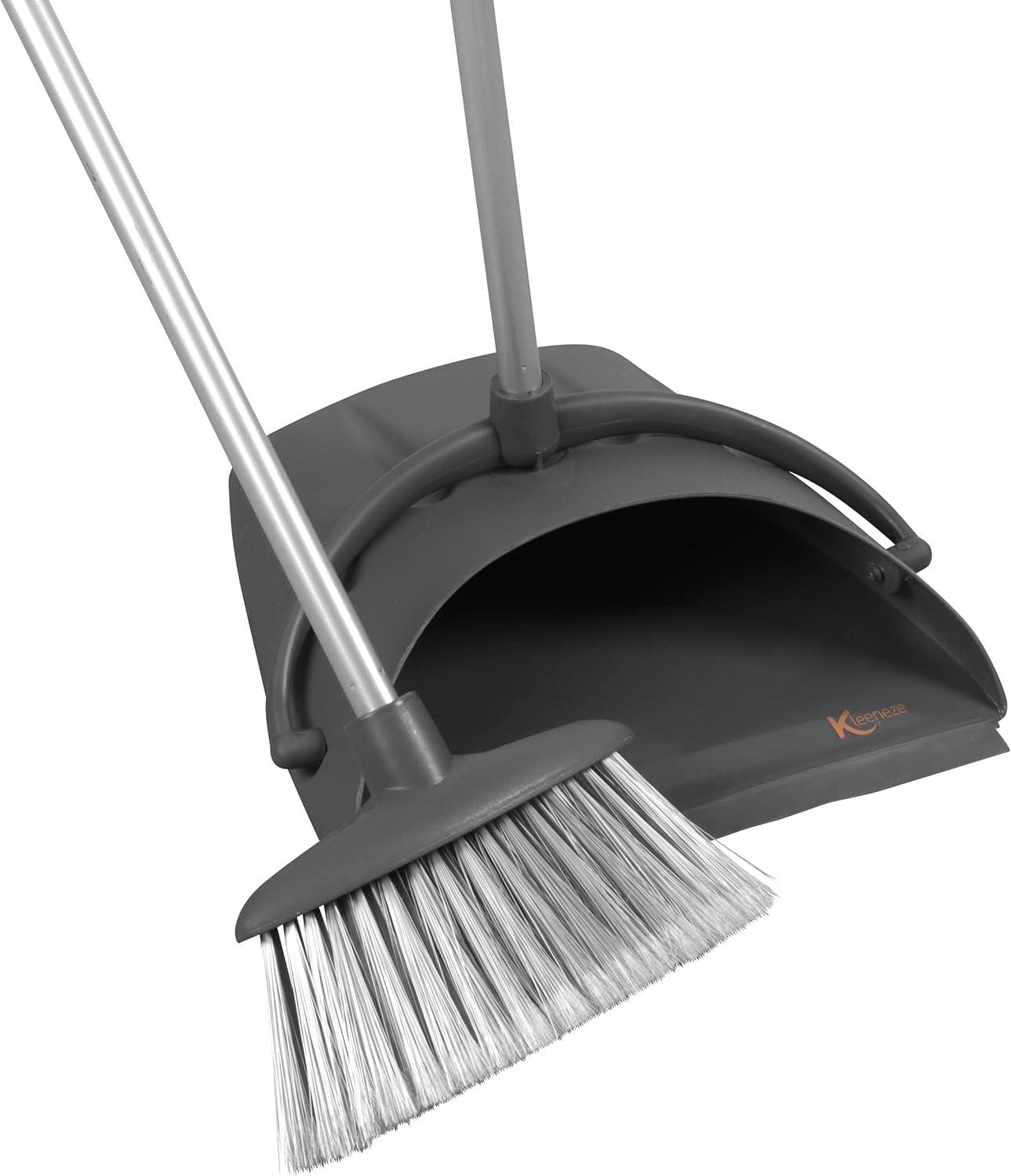 Kleeneze Tall Dustpan and Brush Set – Long Handled Sweeping Brush with Soft Bristles, Upright Sweeping Set, 76cm Tall, Ideal for Wooden/Laminate/Tiled Flooring, 100 Years Edition, Grey