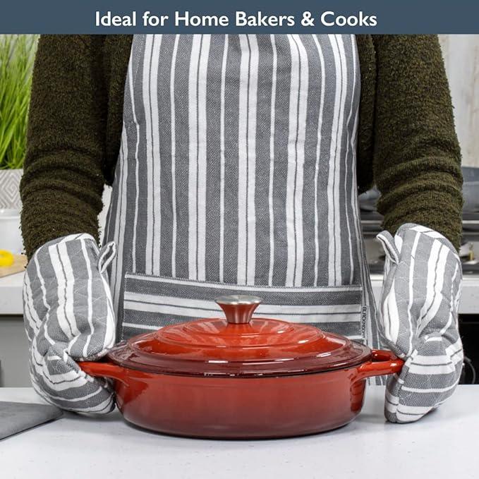 Blackmoor Chef Apron/Unisex Grey or Navy Butcher’s Stripe Design/Adjustable with Front Pocket/Home Kitchen or Professional Restaurant Cooking, BBQ, Gardening