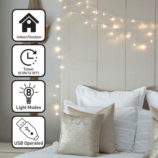 400 LED USB Timer String Light - Warm White(MOB) 8 Mode Chaser - Timer - USB Operated