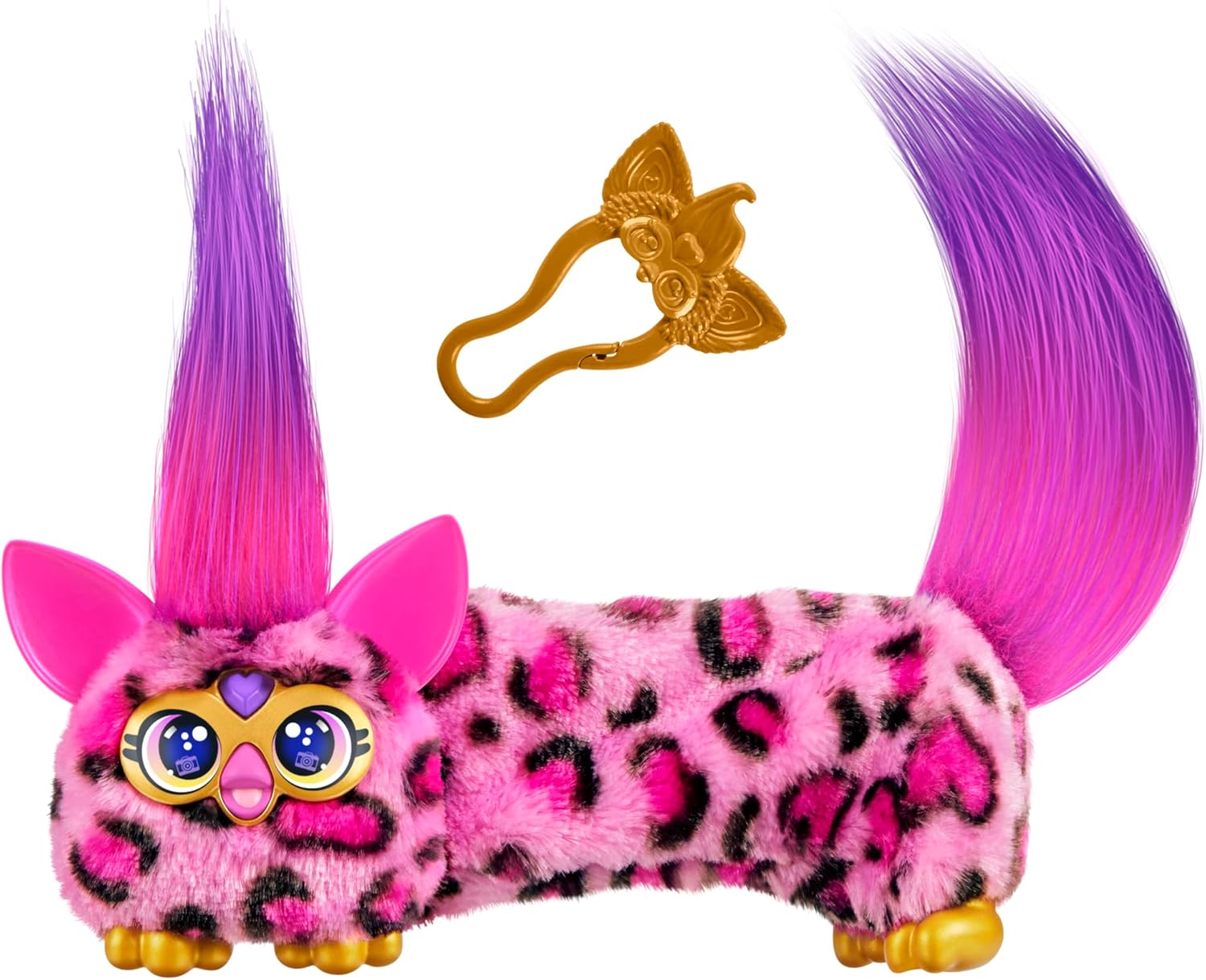 Furby DJ Furblets Kitt-Ee-Luv Mini Electronic Plush Toy with Funny Stretchable Sound Effects & Music, Speaks Furbish, Pink Cheetah Print, Christmas Stocking Stuffer Gifts
