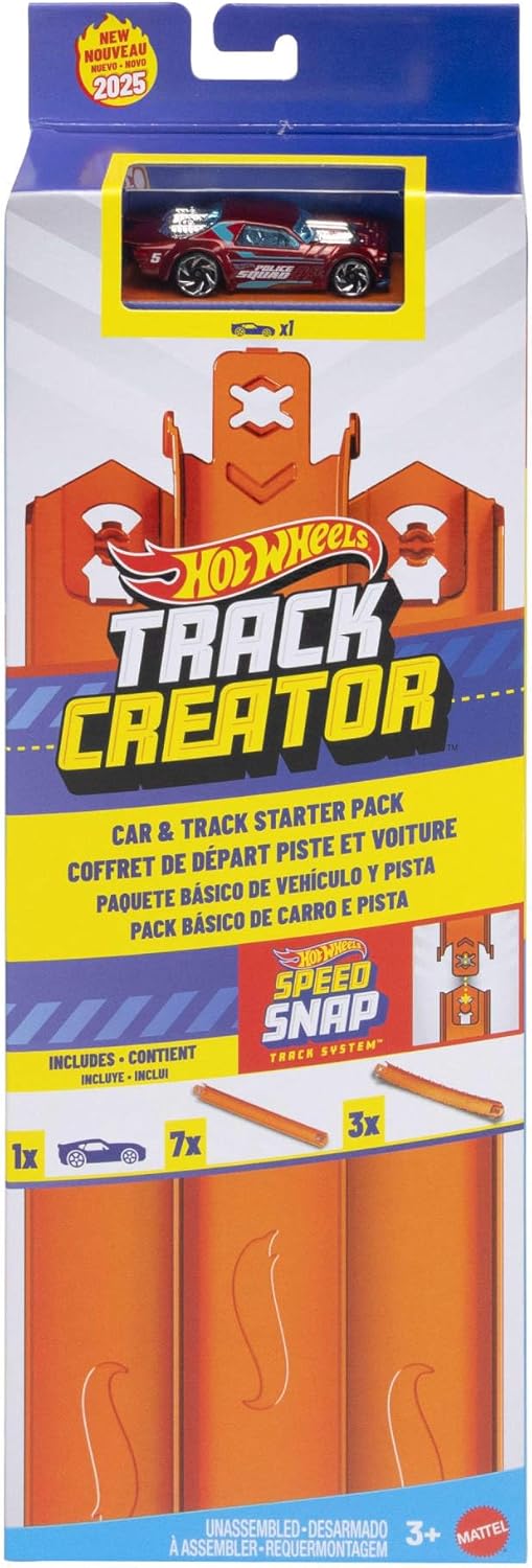 Hot Wheels Toy Car Track Set, Track Creator Starter Pack with 1:64 Scale Die-Cast Vehicle, 10 Feet of Speed Snap Flex & Molded Track with 2 Adapters