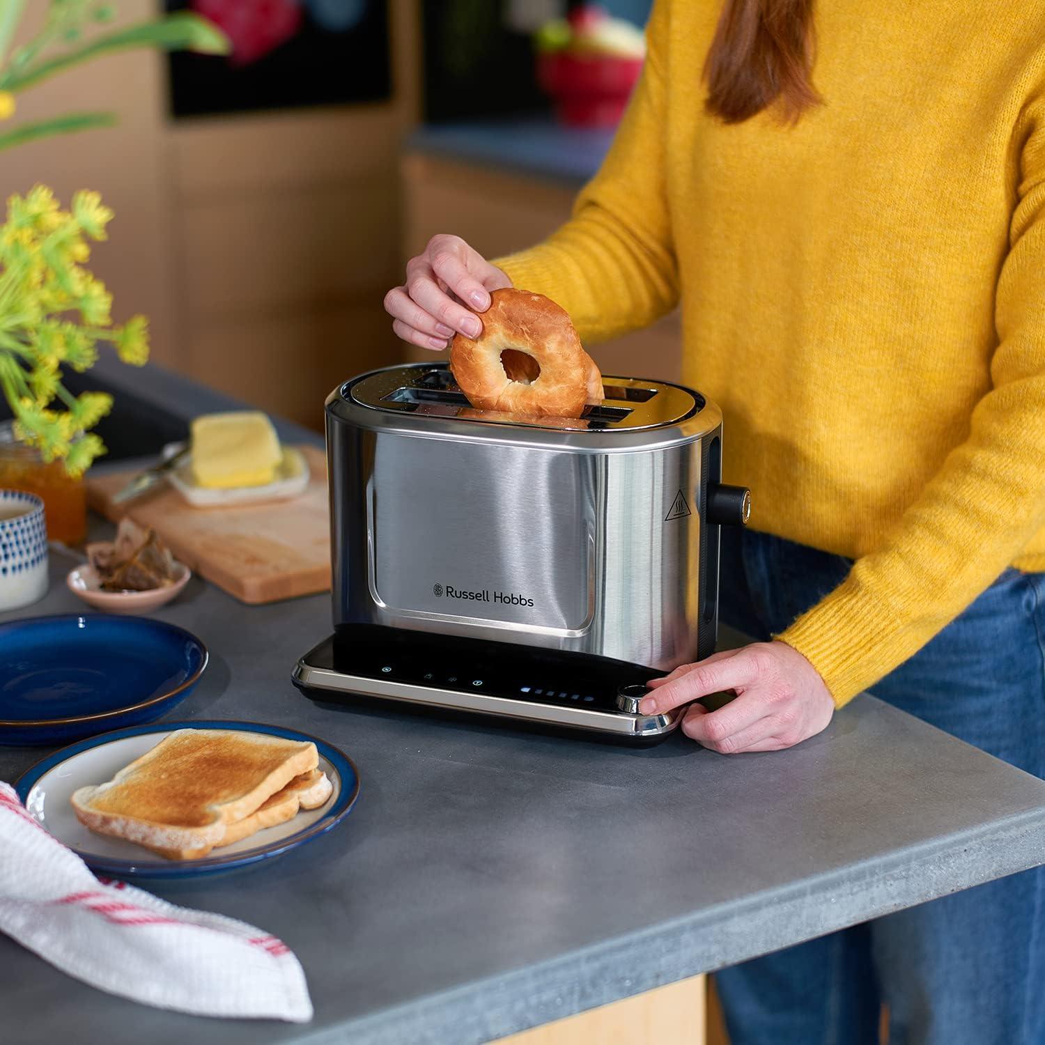 Russell Hobbs 2 Slice Attentiv Toaster with Colour Sense Technology; Adapts toasting time to bread type (Favourite settings memorised, Touch screen control, Lift & look, 1640W, Stainless Steel)