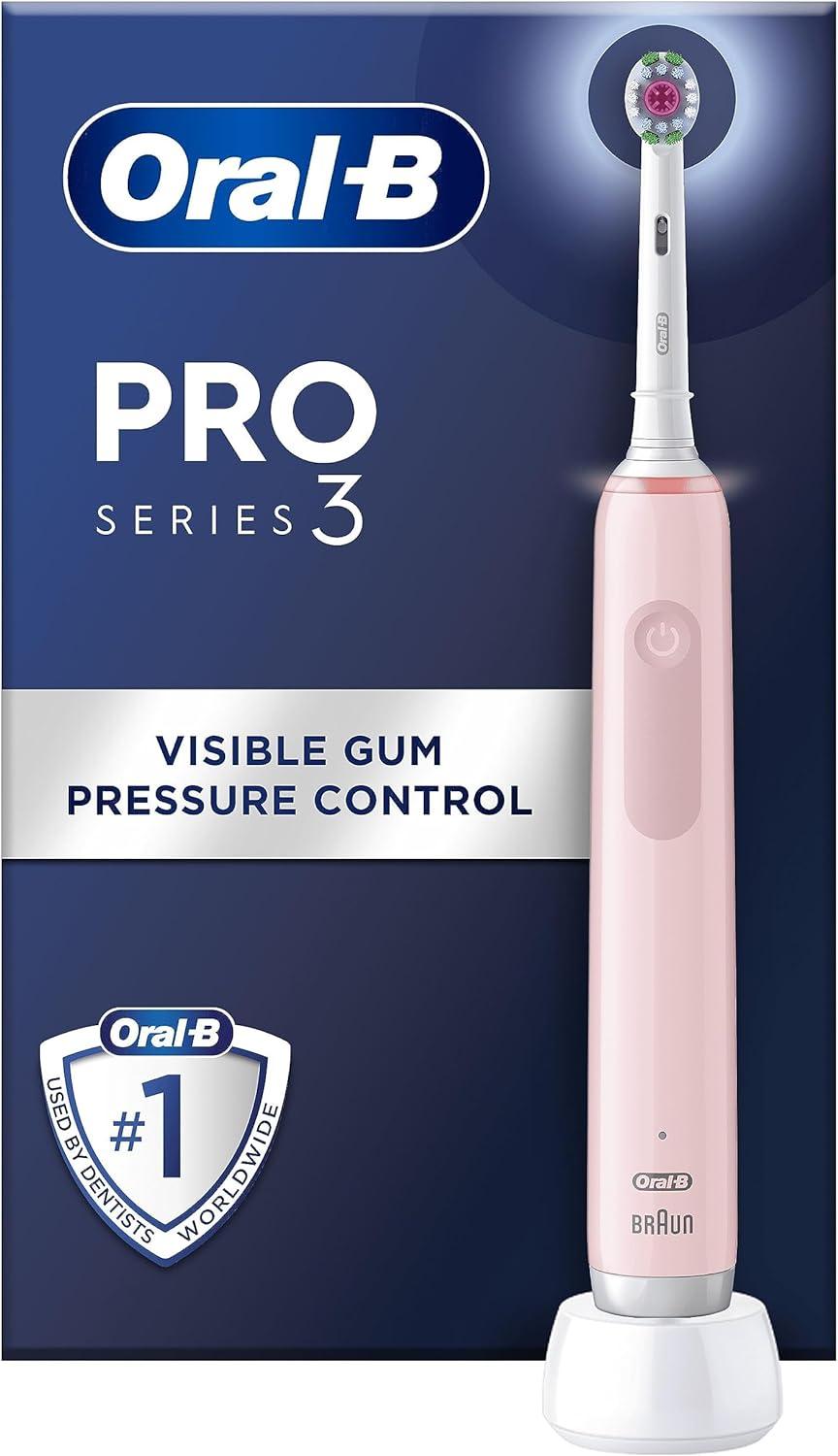 Oral-B Pro 3 Electric Toothbrushes For Adults, 1 3D White Toothbrush Head, 3 Modes with Teeth Whitening, 2 Pin UK Plug, 3000, Pink