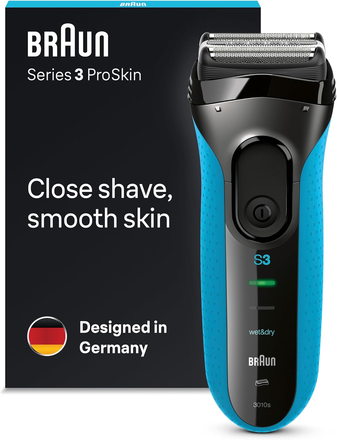 Braun Series 3 ProSkin Electric Shaver, Electric Razor for Men With Precision Head, Cordless, Wet & Dry, 2 Pin Bathroom Plug, Black/Blue Razor