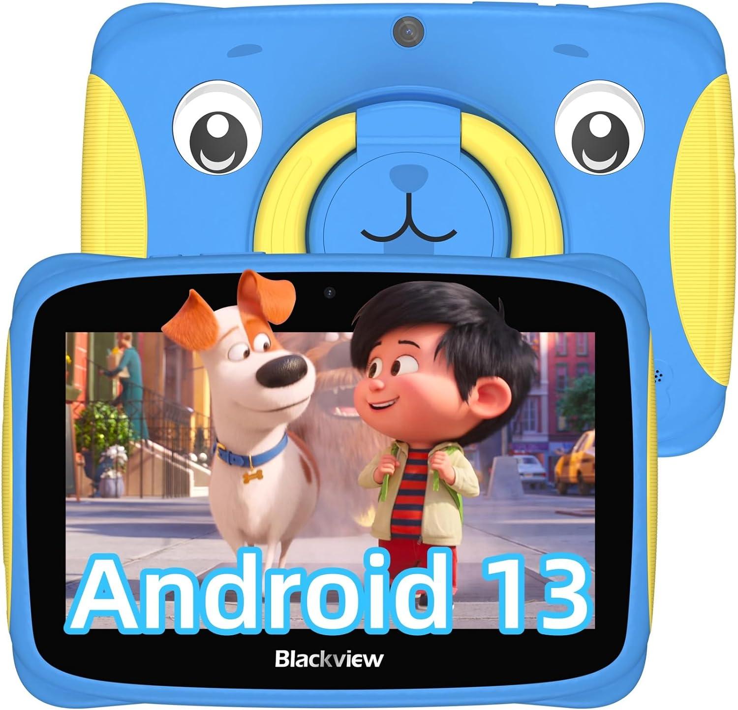 Blackview Kids Tablet Tab 3 Kids Blue, Android 13, 4GB+32GB 3280mAh, 7 Inch HD WiFi Tablets for Kids, Pre-Installed Google i-Kids/Dual Speakers/Parantal Control