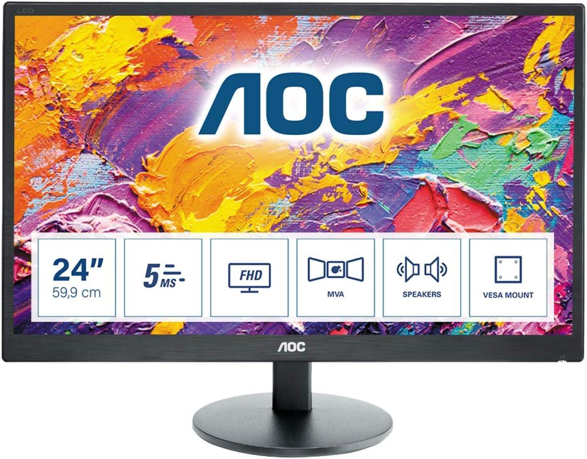 AOC 23.6" Full HD Monitor, WLED, VGA, HDMI, Speakers, VESA, 60Hz, 5ms, Speakers