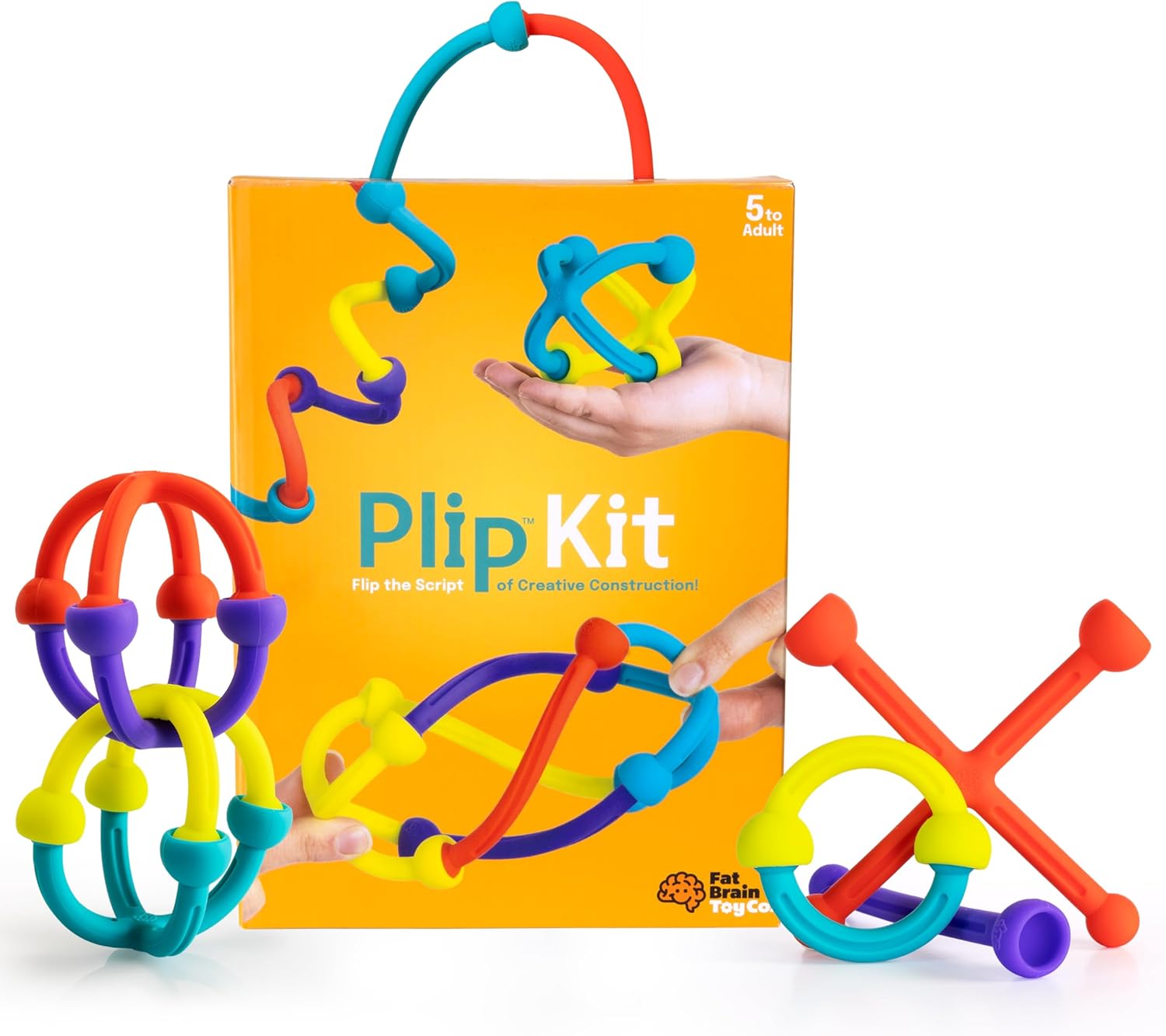 Fat Brain Toys Plip Kit | 52 Piece Bendy Silicone Link Toy Building Set in a Variety of Shapes, Sizes and Colours | Sensory Toys