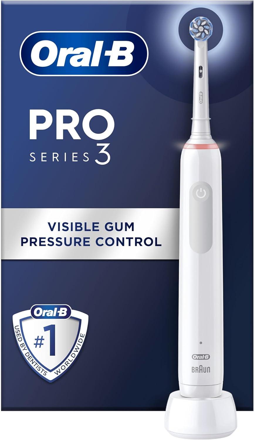 Oral-B Pro 3 Electric Toothbrushes For Adults, 1 Cross Action Toothbrush Head, 3 Modes with Teeth Whitening, 2 Pin UK Plug, 3000, White