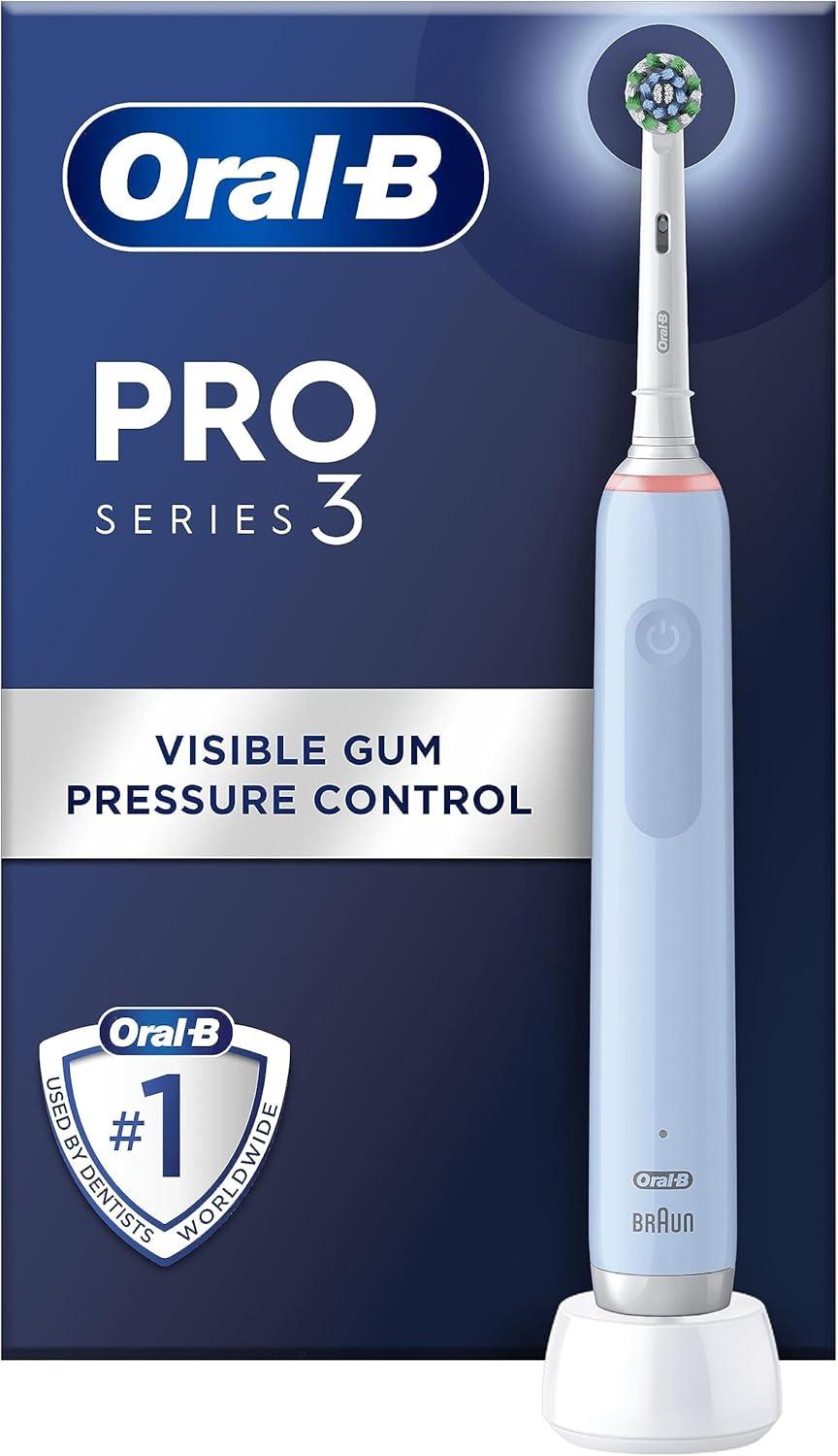 Oral-B Pro 3 Electric Toothbrushes For Adults, 1 Cross Action Toothbrush Head, 3 Modes with Teeth Whitening, 2 Pin UK Plug, Blue