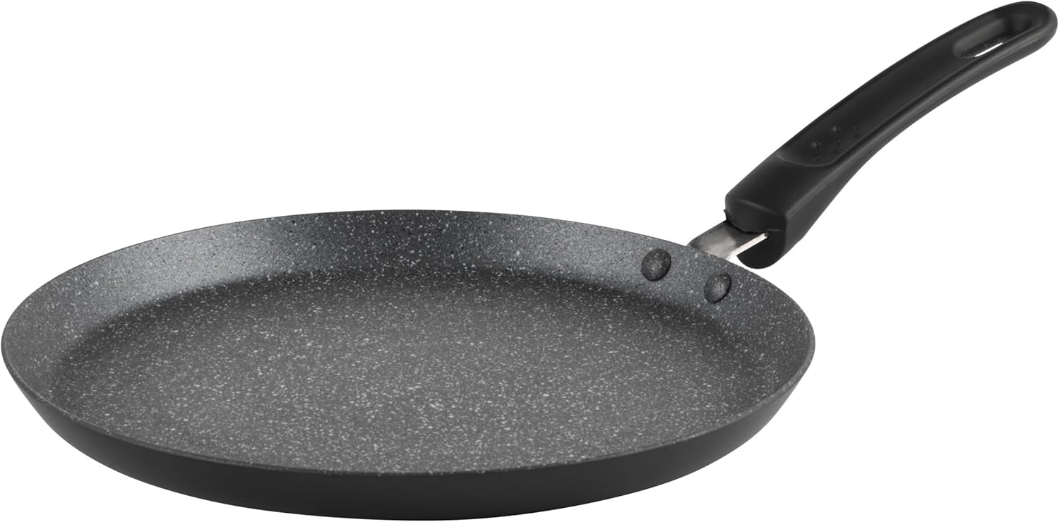 Russell Hobbs Metallic Marble Pancake Pan - 25cm Crepe Frying Pan, 9.8" Non-Stick Flat Skillet Griddle, Suitable for Induction Hobs, Soft Grip Handle, Durable Forged Aluminium, Easy Clean