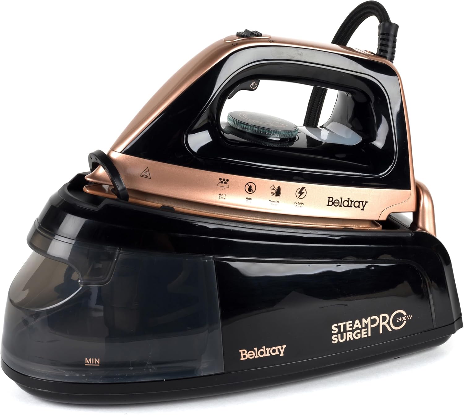 Beldray Steam Station Iron – Steam Generator Iron, Detachable 1.2L Water Tank, Smooth Glide Soleplate, Powerful Steam Burst, Vertical Steam, Adjustable Temperature Dial, 2400W, Rose Gold