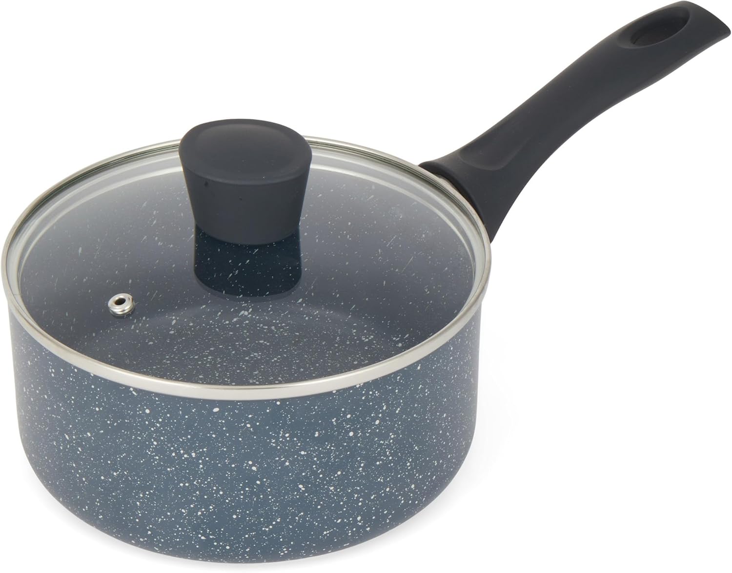 Russell Hobbs Nightfall Stone Saucepan with Lid 18cm - 2L Induction Saucepan, Non Stick Sauce Pot, Suitable for All Stoves, Stay Cool Handle, Multi Purpose Cooking Pot, Tempered Glass Lid