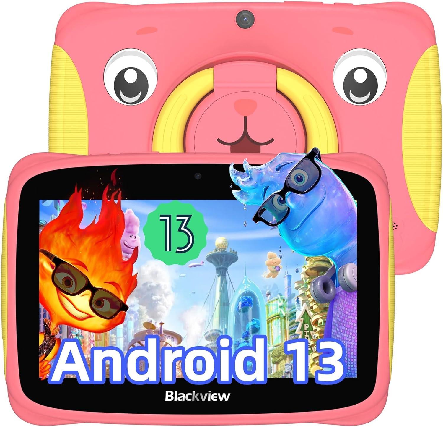 Blackview Kids Tablet Tab 3 Kids Pink, Android 13, 4GB+32GB 3280mAh, 7 Inch HD WiFi Tablets for Kids, Pre-Installed Google i-Kids/Dual Speakers/Parantal Control