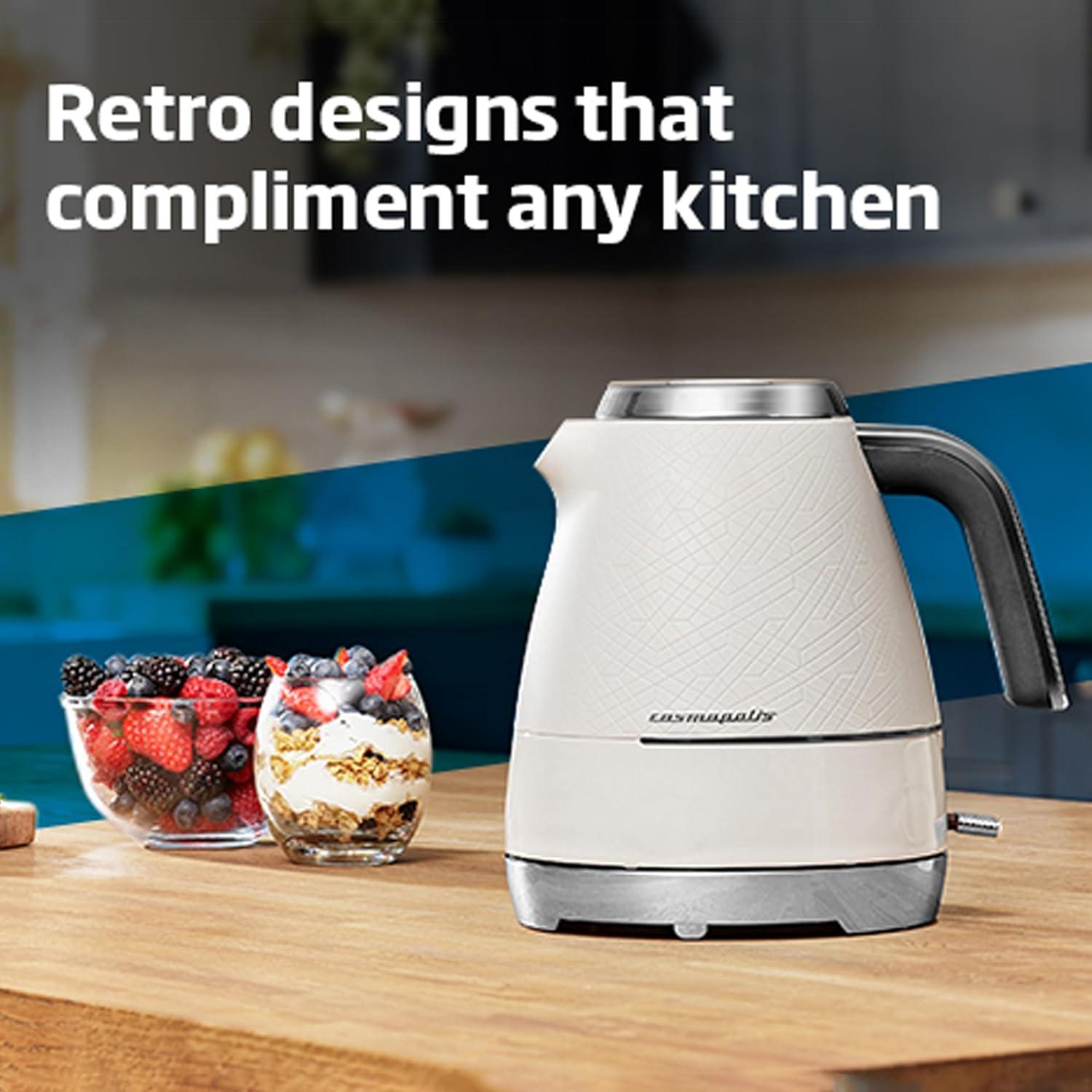 Beko Cosmopolis Dome Kettle WKM8307CR, Retro White Chrome Design,1.7 L Capacity 3000 W Includes Removable Lid, Easy Pour Spout and Boil Dry Protection